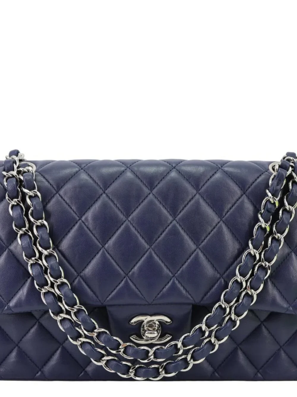 Chanel Jumbo Classic Double Flap Quilted Lambskin Leather Shoulder Bag Navy Blue